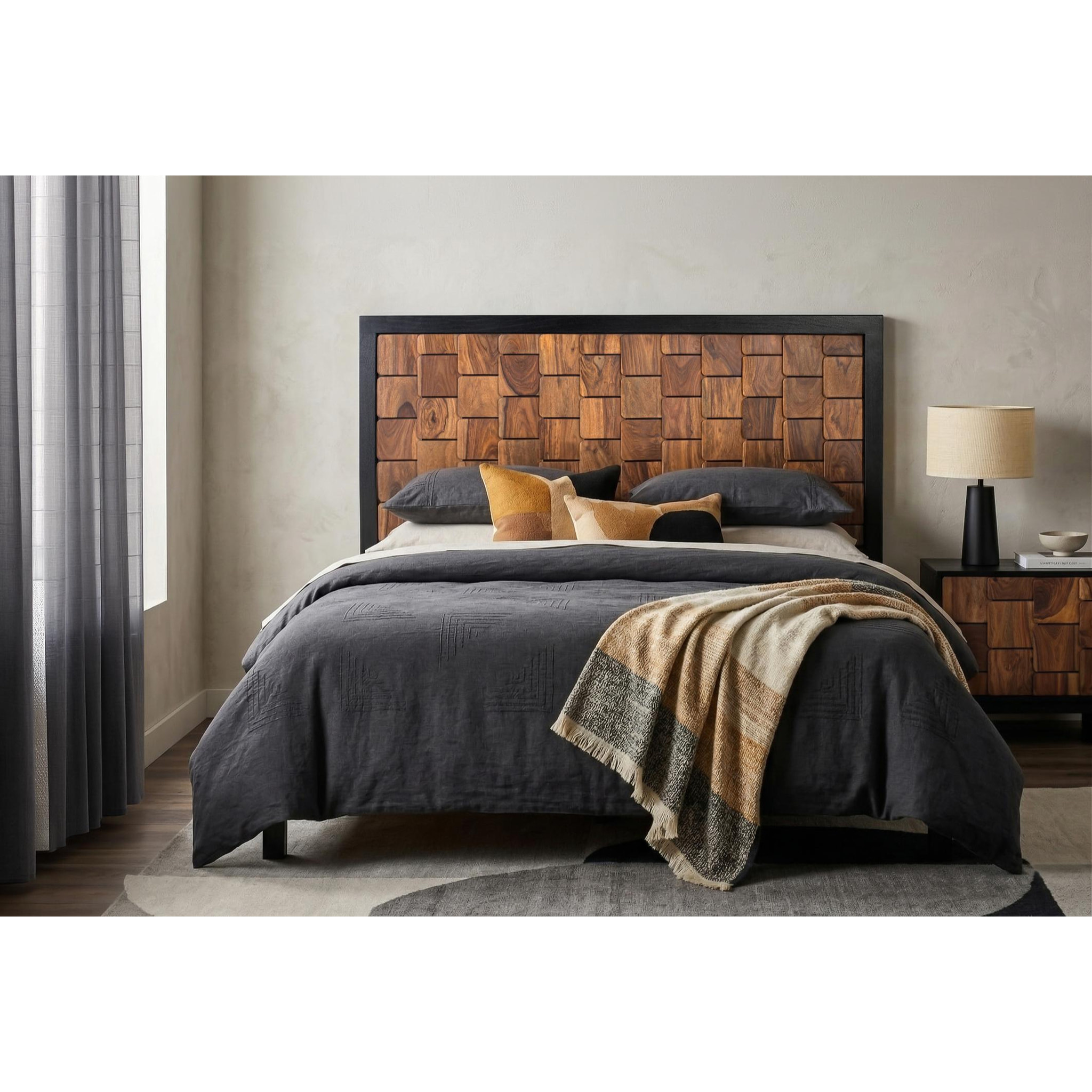 Cabecero de Madera de Mango, Palisandro 170 Cm Estilo Contemporáneo