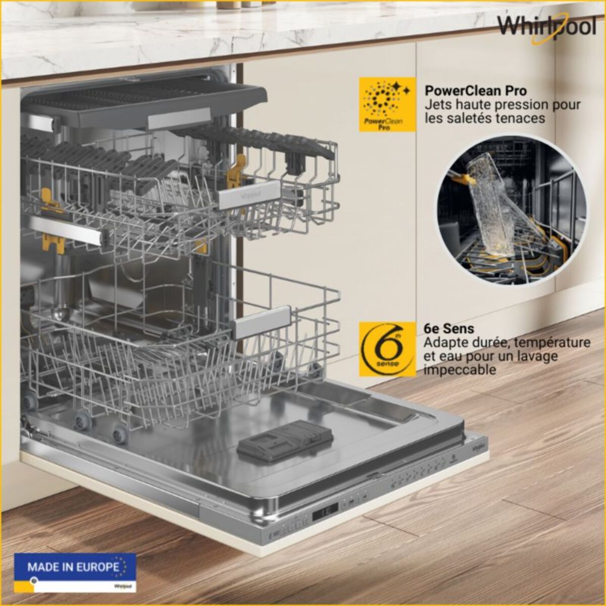 Lave vaisselle encastrable WHIRLPOOL W0ITP51W - PowerCleanPro - 6e sens - connecté