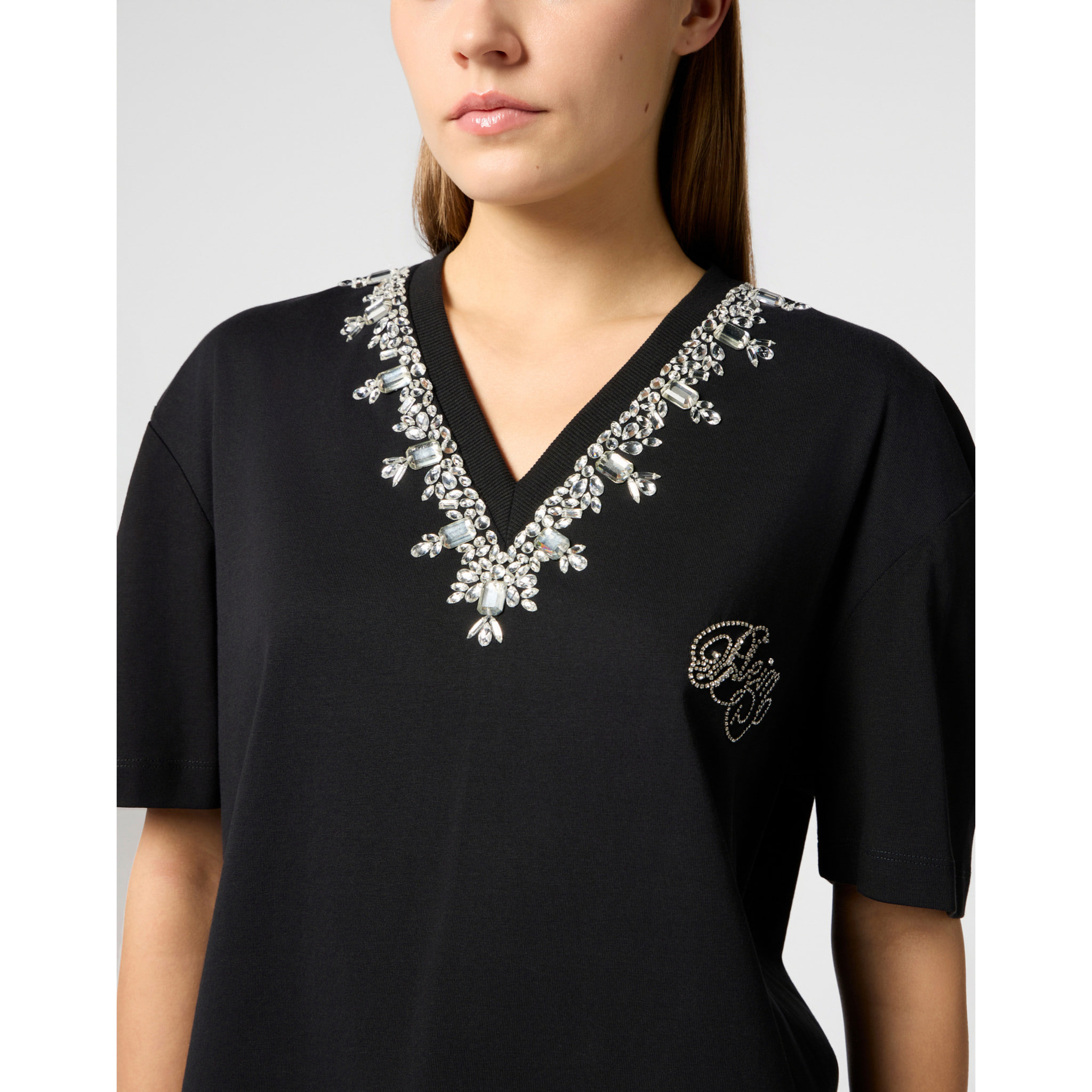 PHILIPP PLEIN Man Fit V-Neck T-Shirt Crystals