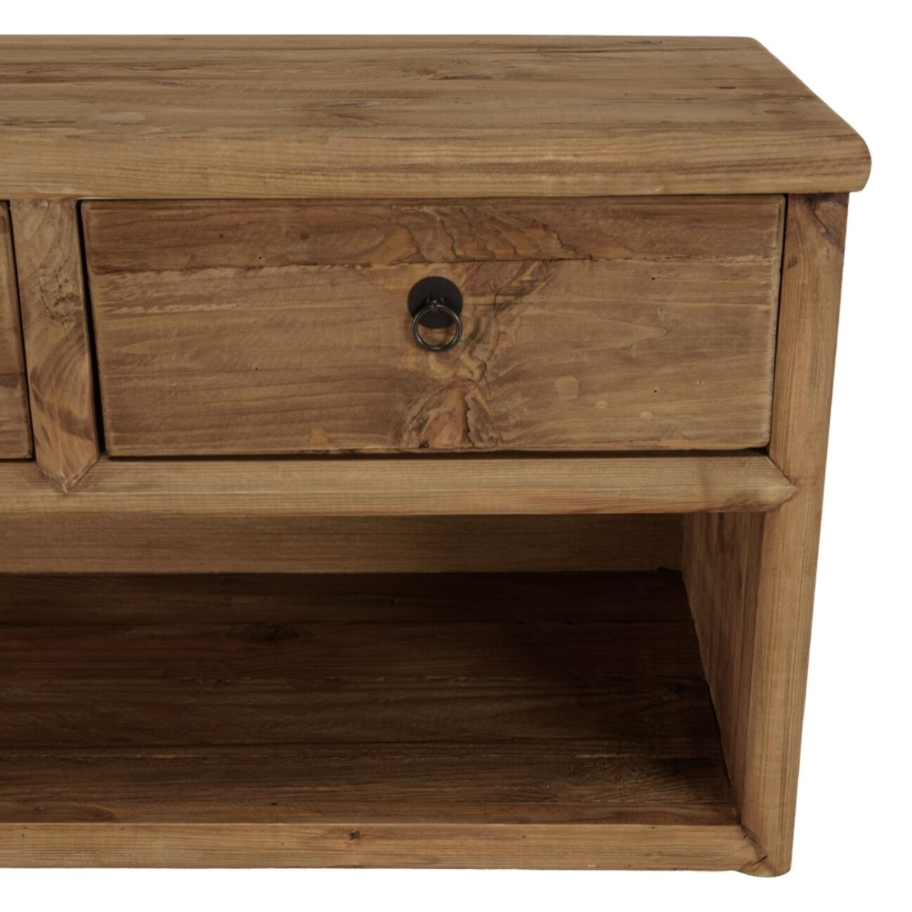SANDY - Meuble TV 4 tiroirs 1 niche, longueur 200cm bois pin recyclé