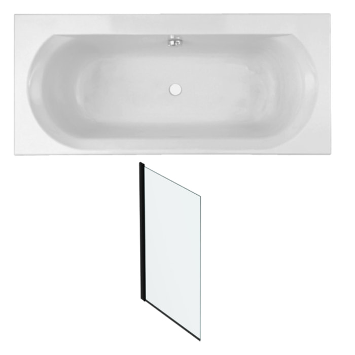 Pack baignoire Elise + pare bain noir mat + vidage