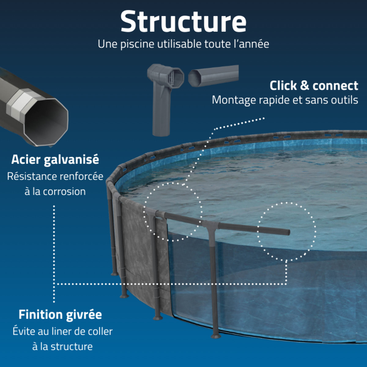 Bestway Piscine hors sol tubulaire ronde Bestway APX 365 549 x 132 cm gris foncé