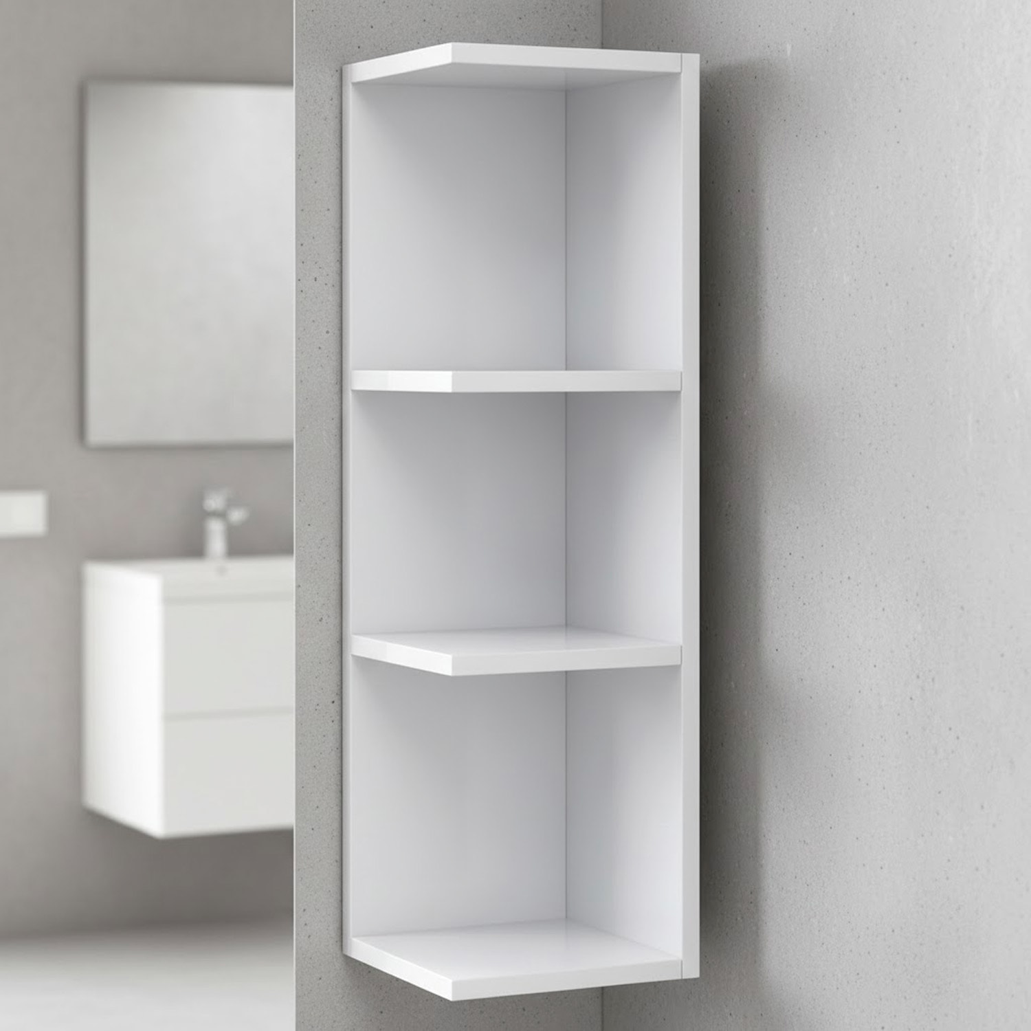 Modulo Angolare Bagno Sospeso Con 3 Ripiani Mobile Salvaspazio Mobiletto Da Parete Per Organizzare Accessori 65 x 20 x 19.5 Cm Bianco Lucido