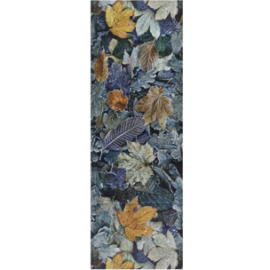 RICCI Alfombra vinílica de cocina dibujos con hojas en azul, varias medidas disponibles.