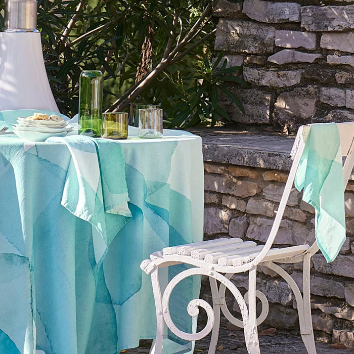 Serviette lin & coton lavé 150 g/m² imprimé bleu vert Aqua mineral