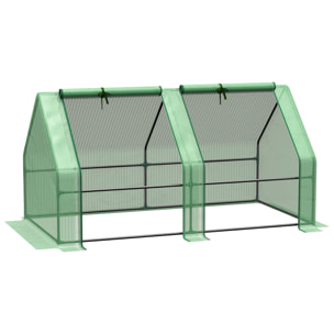 Mini serre de jardin serre à tomates dim. 180L x 90l x 90H cm acier PE haute densité 140 g/m² anti-UV 2 fenêtres zippées enroulables vert