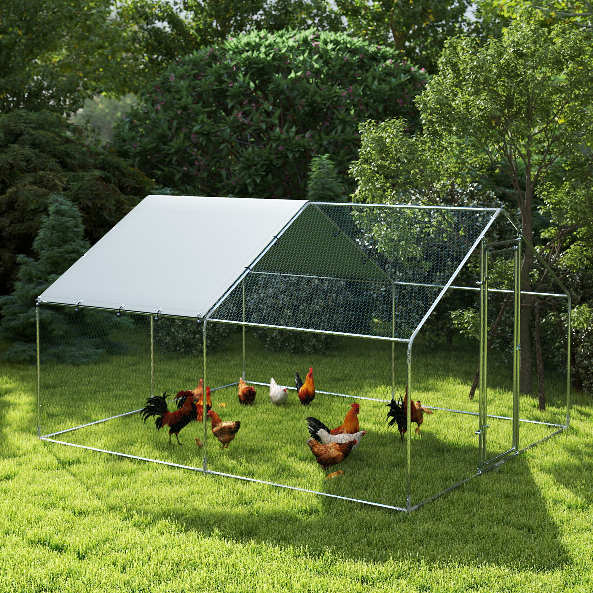 Gallinero para Exterior Gallinero de Acero Galvanizado con Cubierta Anti-UV e Impermeable Jaula para 5-8 Gallinas Plata