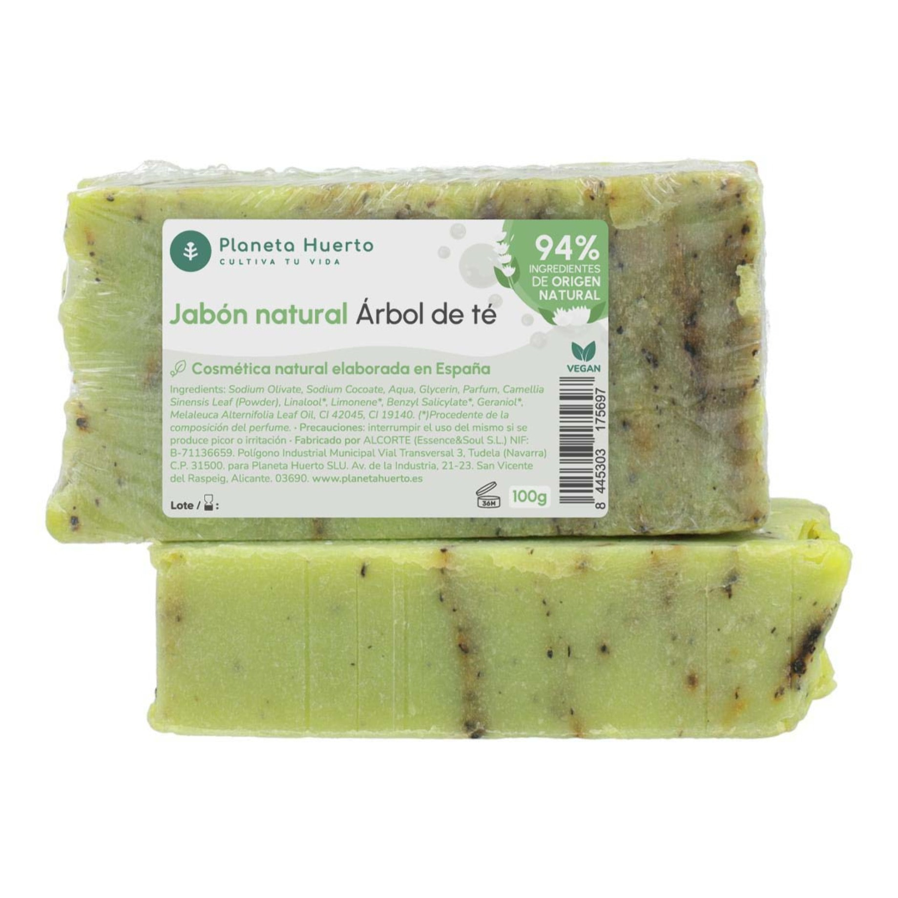 PLANETA HUERTO | Jabón Natural con Aceite de Oliva y Árbol del Té 100 g - Propiedades Antisépticas y Purificantes