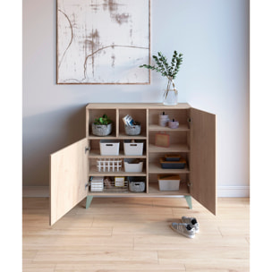 Zapatero Oslo melamina roble claro patas verde 87x90x27 cm