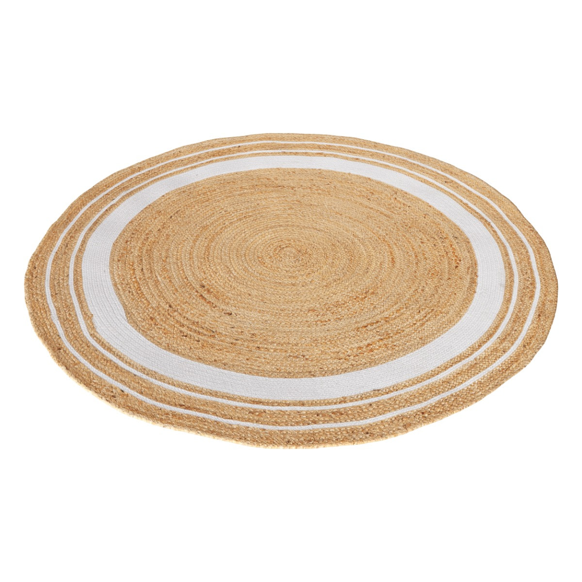 Tapis rond en jute naturel et blanc D150 cm - Anaïs