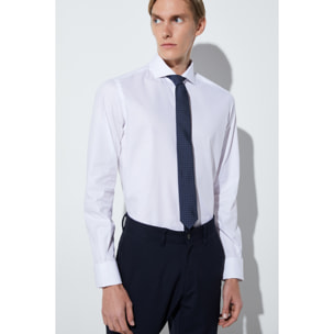 Camicia Uomo 1 Bottone Morbido Jacquard Fantasia Bianco e Bianco