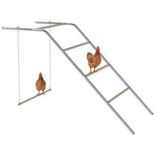 Perchoir balançoire pour poule - aire de jeu chicken activity - 150 x 82 x 110 cm - acier chromé bois verni