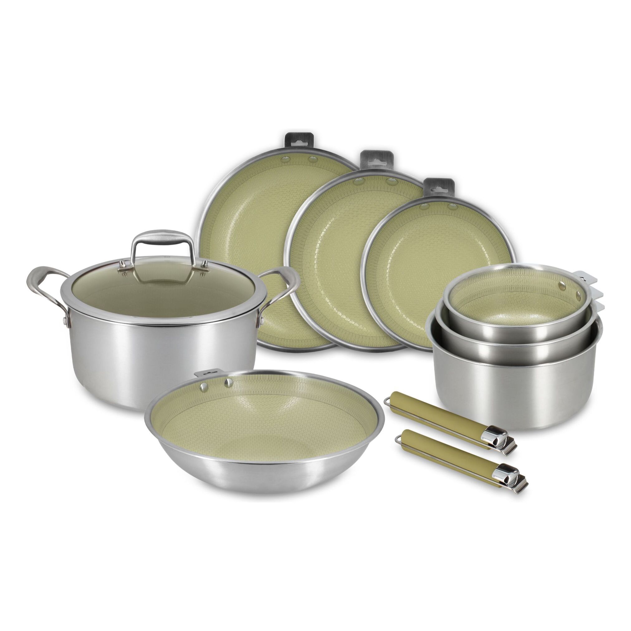 Batterie de cuisine 10 pièces en acier inoxydable vert AGLAE