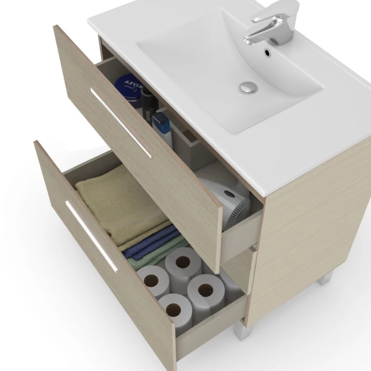 Mueble de baño Athena 80 3 cajones + espejo Roble