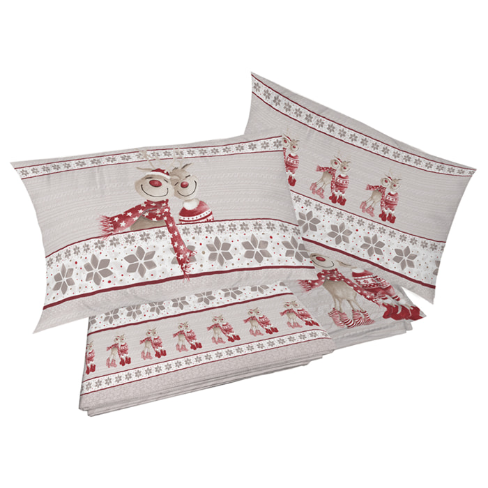 Completo letto in flanella renne rosso