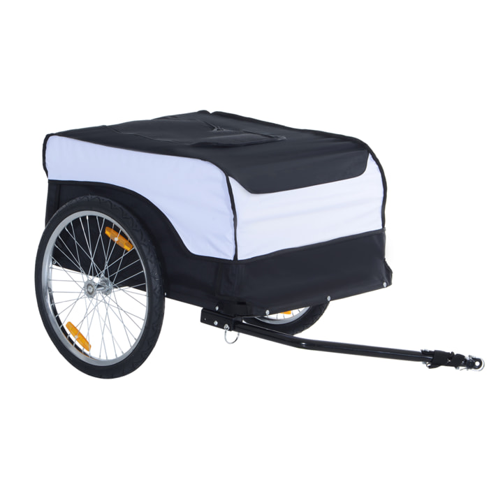 Remorque vélo cargo - housse amovible, attelage inclus - charge max. 40 Kg - acier oxford noir blanc