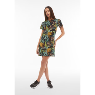 Abito skater in jersey modal stampa tropical all over