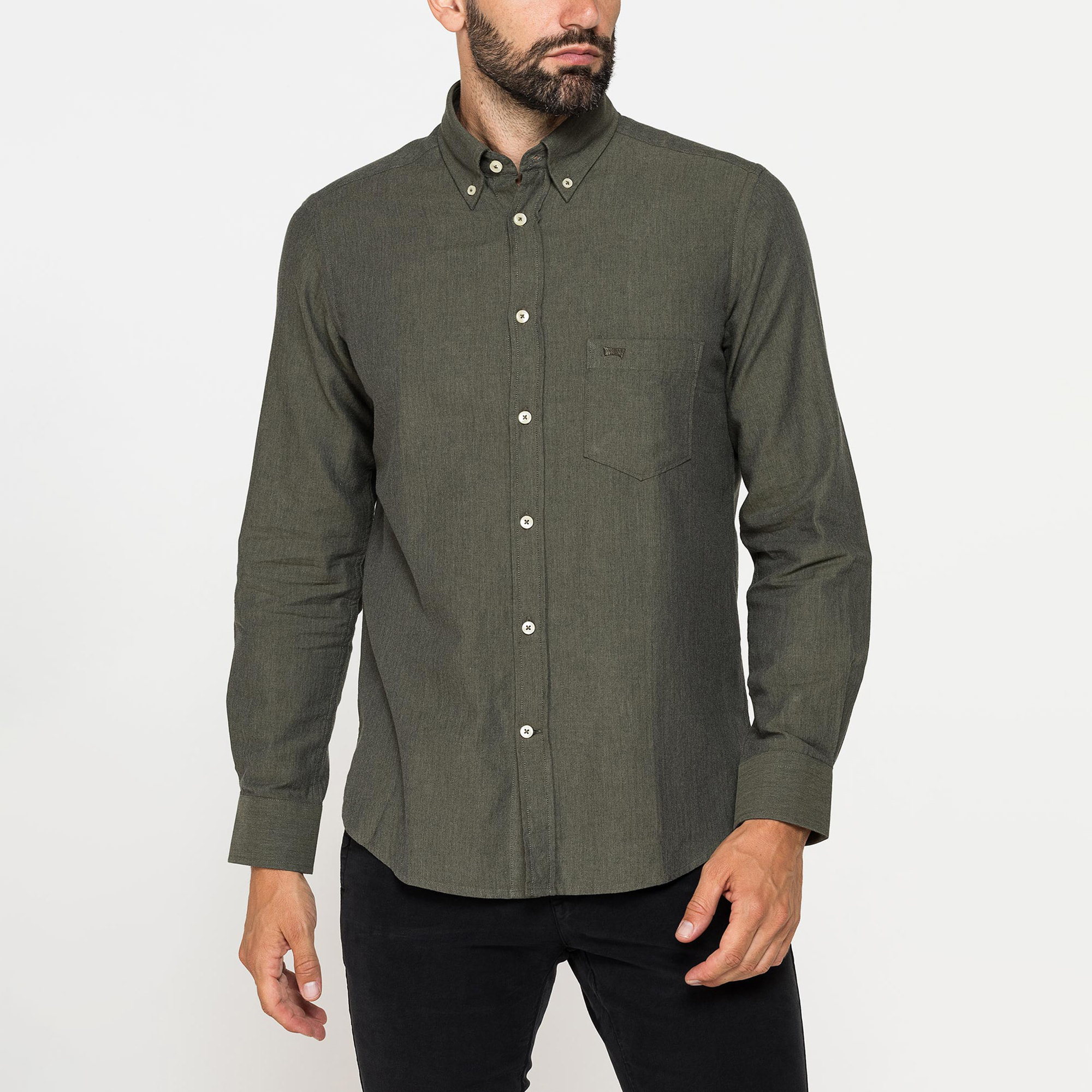 CAMICIA DI FLANELLA IN COLORI TINTA UNITA CON TASCHINO