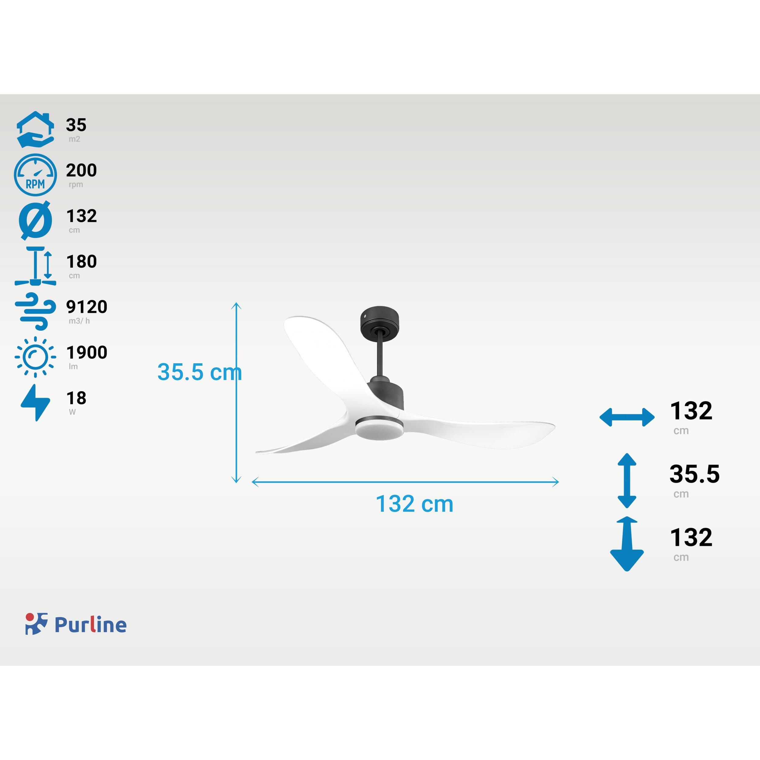Ventilateur de plafond Réversible  Thermostat Dimmable Wifi Moteur à courant continu Toits en pente Télécommande Lumière à trois tons Hypersilence Mémoire