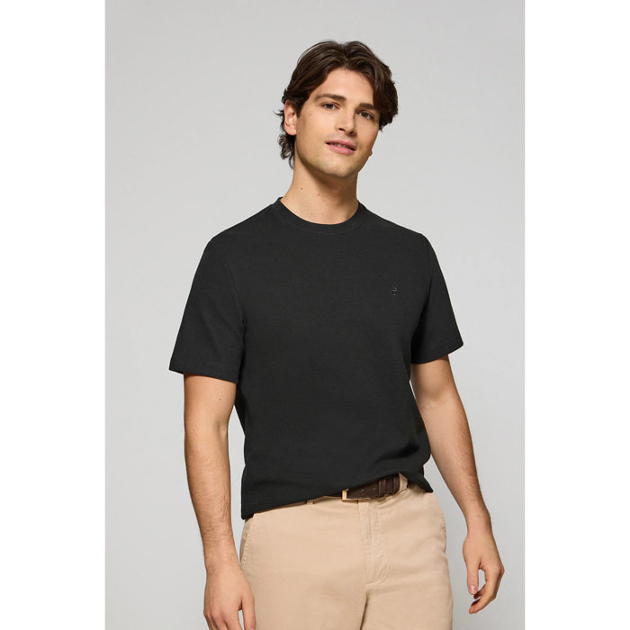 Camiseta negra microestructura con monograma bordado PC