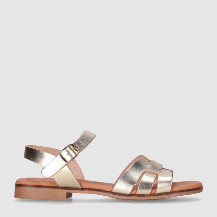 Sandalias de Piel - Platino - Tacón: Bajo