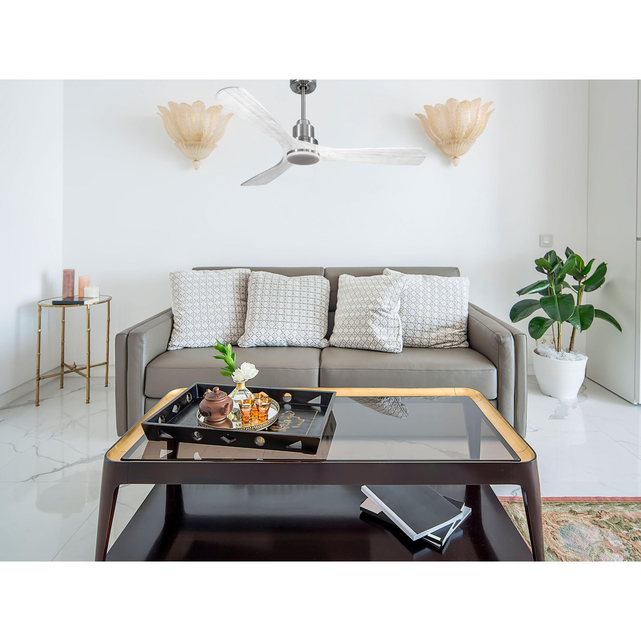 Ventilateur de plafond Réversible  Thermostat Dimmable Wifi Moteur à courant continu Toits en pente Télécommande Lumière à trois tons Hypersilence Mémoire