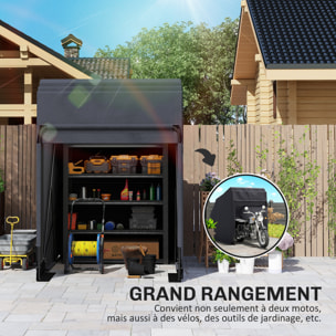 Abri moto extérieur pliable housse imperméable 3 couches support métal 2 fenêtres enroulables noir