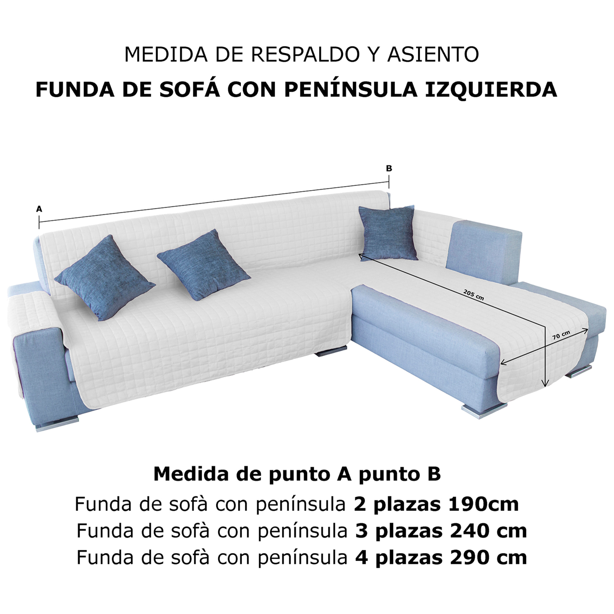 Funda de sofá chaise-longue 3 Plazas ELEGANT REVERSIBLE- ADAPTABLE A AMBOS LADOS Blanco