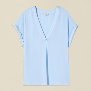 Oltre - Blusa in viscosa crêpe con scollo a V - Azzurro