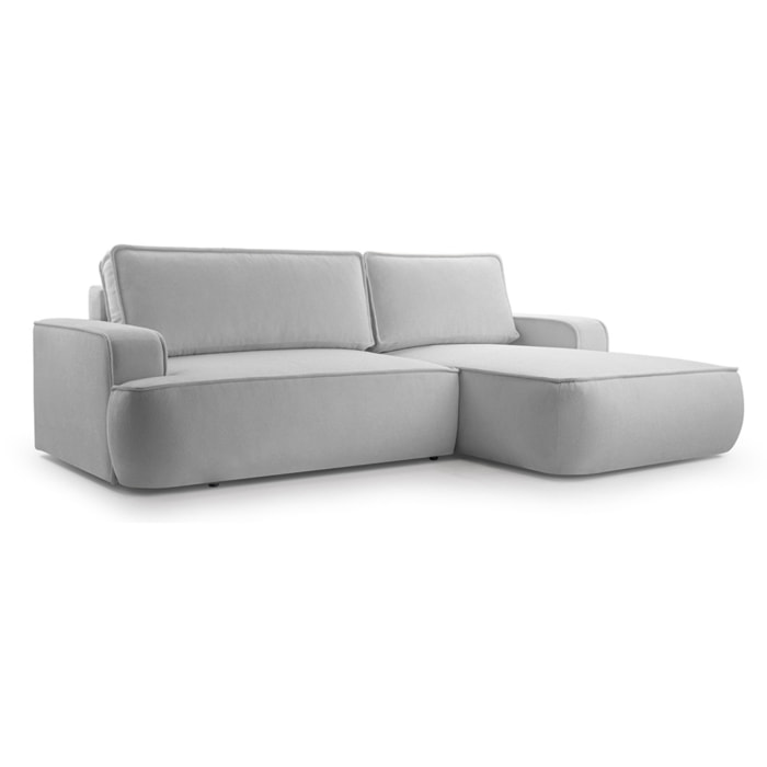 Nessino - canapé d'angle droit 4 places - convertible avec coffre - en tissu texturé - Gris clair