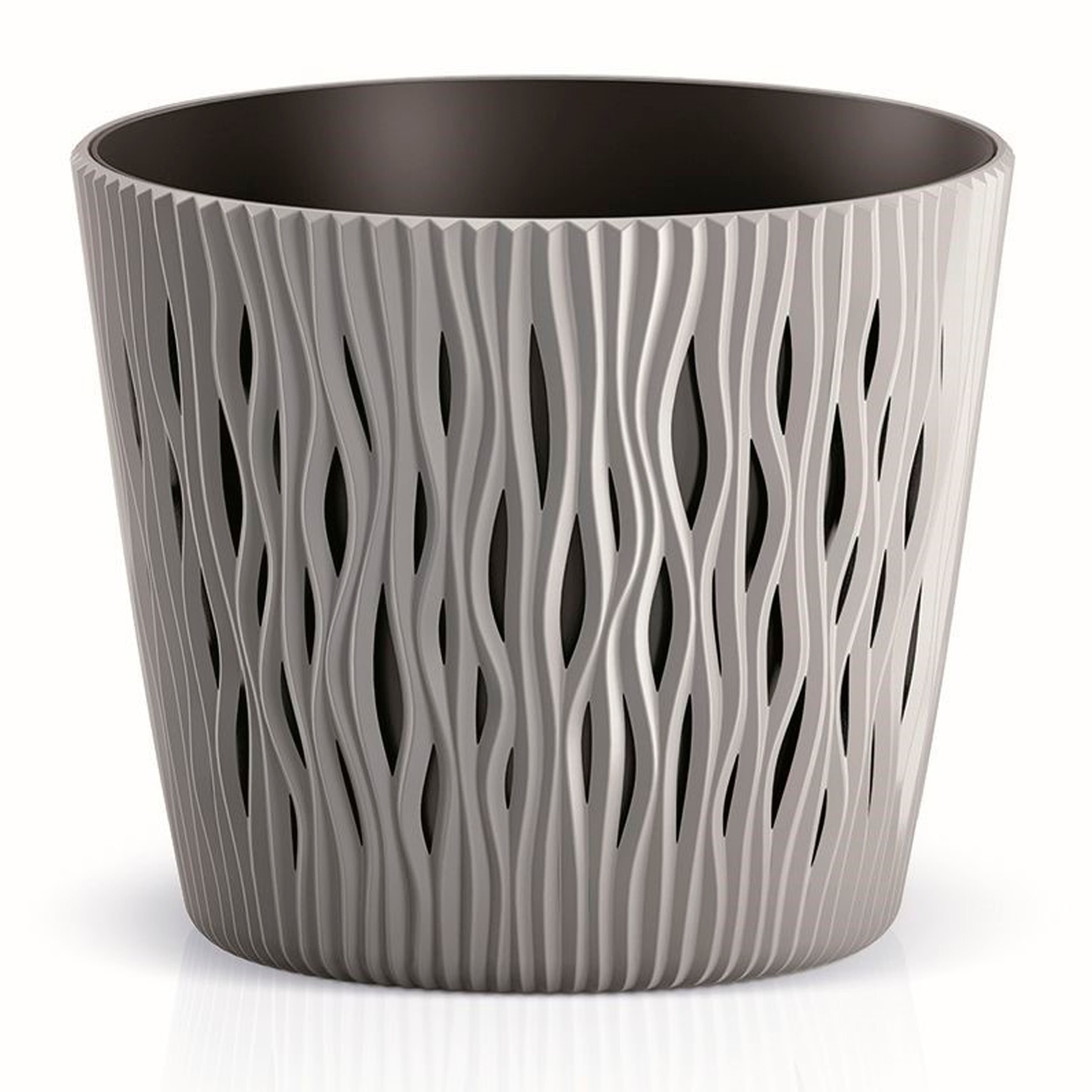 3x maceta redonda de plastico sandy round en color gris 18,9 (largo) x 18,9 (ancho) x 16,5 (alto) cm