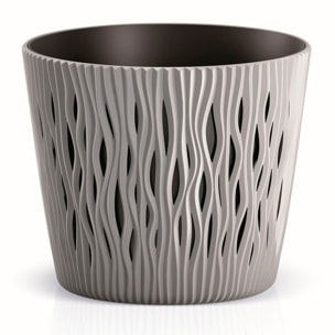 3x maceta redonda de plastico sandy round en color gris 18,9 (largo) x 18,9 (ancho) x 16,5 (alto) cm