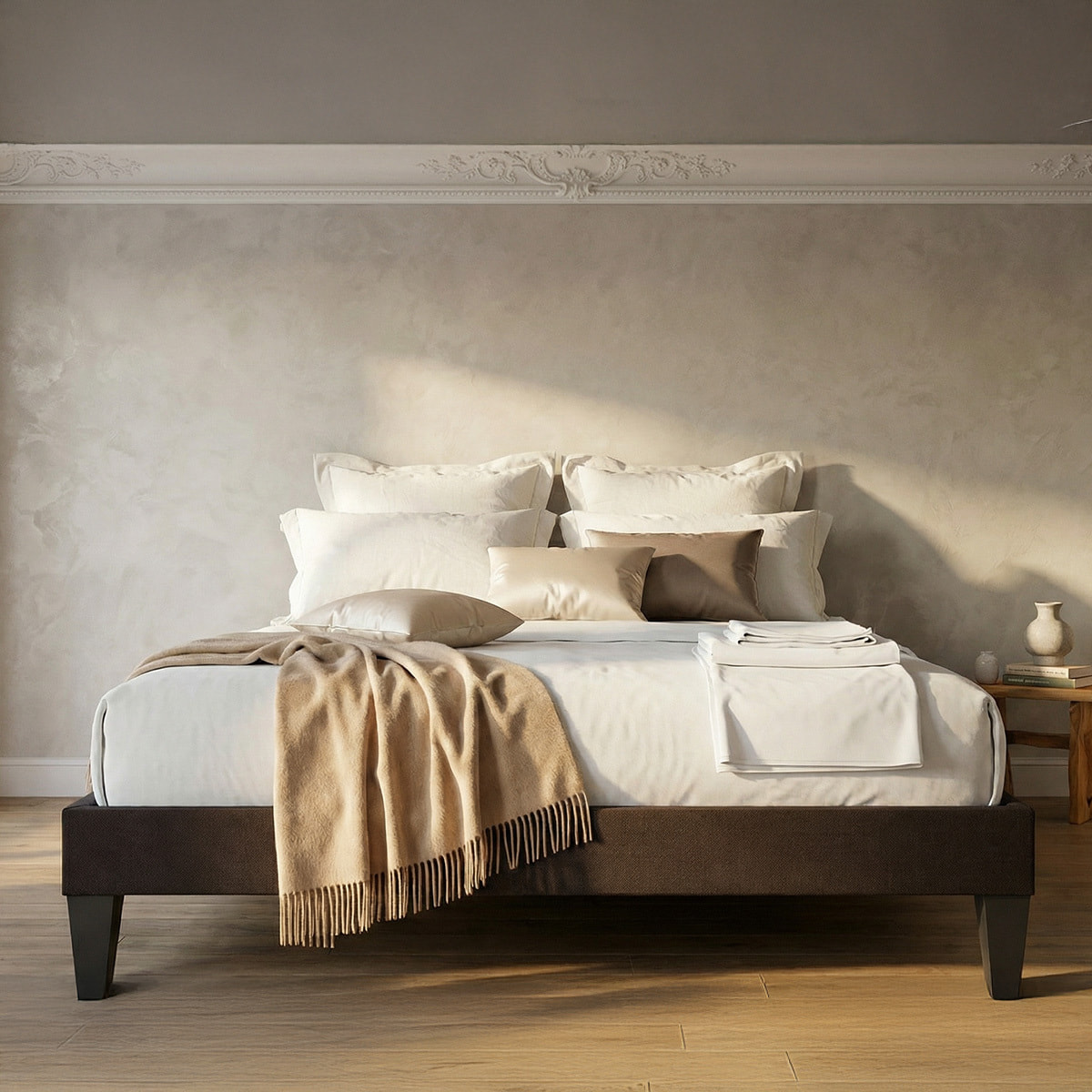 Sommier en Kit Tri-Lattes, Pin Massif & Tissu Gris Anthracite, Soutien Ferme, Montage Rapide