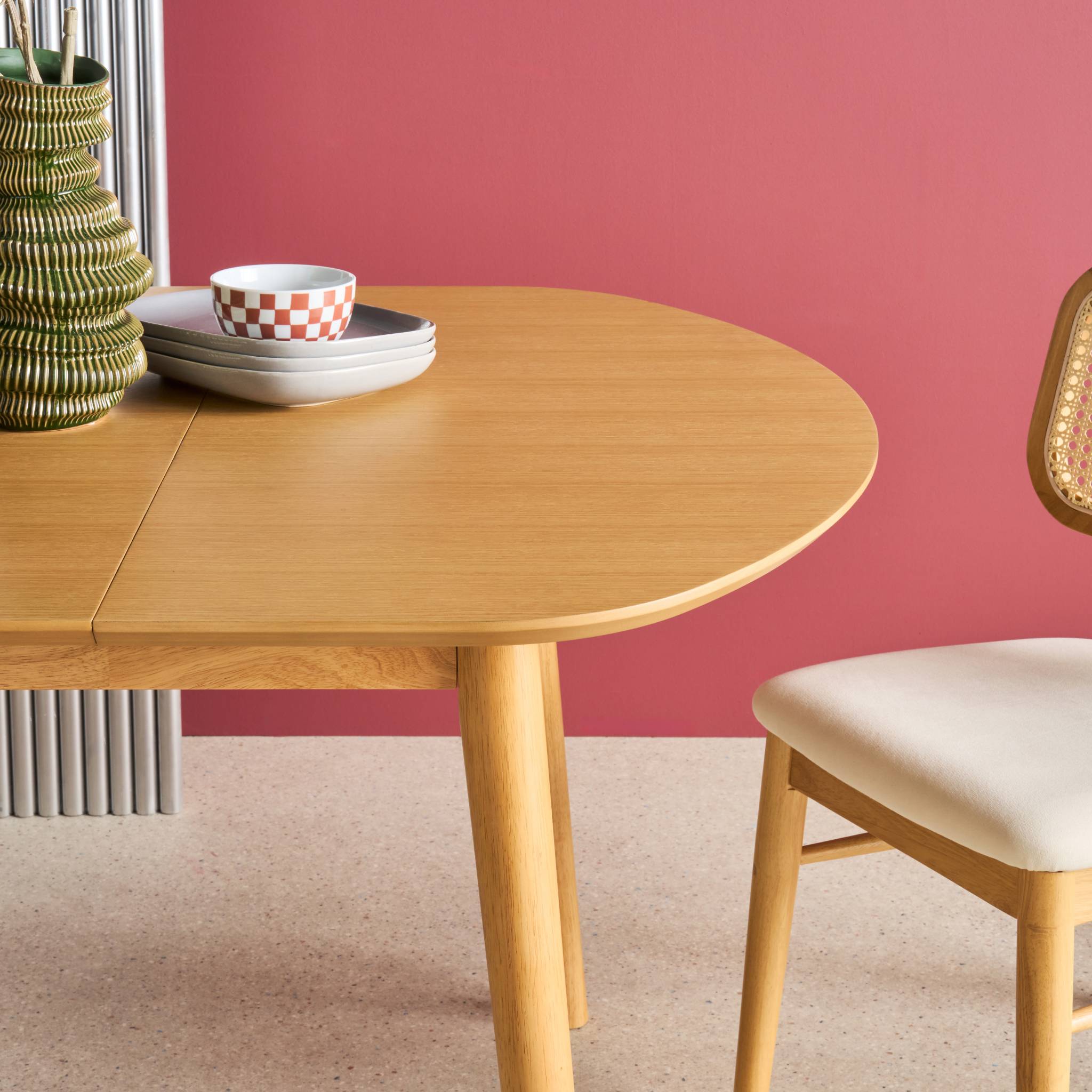 Table à manger ovale extensible bois d'hévéa et placage chêne naturel 4-6 places - 110 / 140 x 100 x 75 cm - Lisa