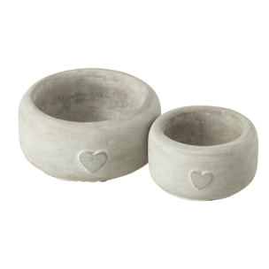 J-Line cache-pot Coeur - ciment - gris - large - 2 pièces - Ø 15 cm