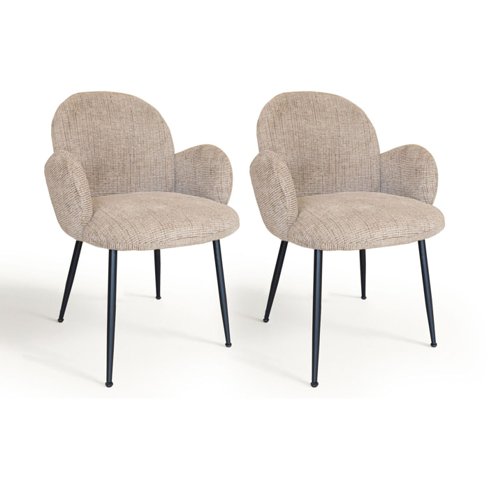 Lot de 2 fauteuils de table en tissu beige et pieds en métal GINETTE