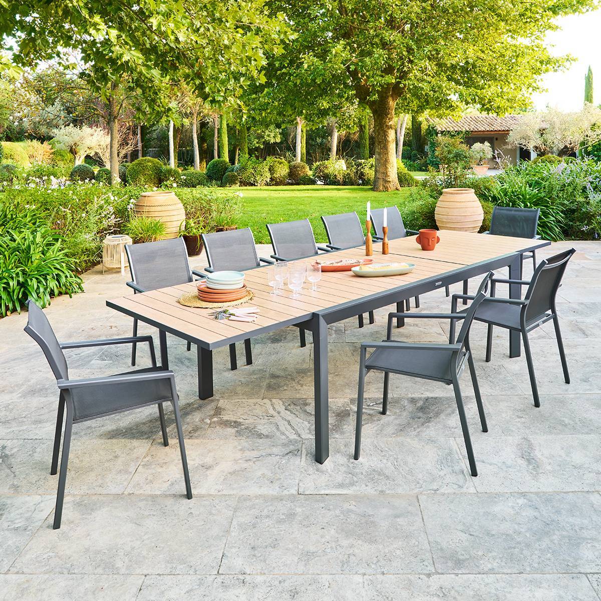 Table de jardin 12 places Evasion extensible honey graphite