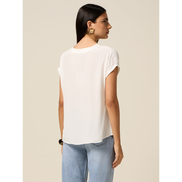 Oltre - Blusa escote en V de viscosa - Blanco