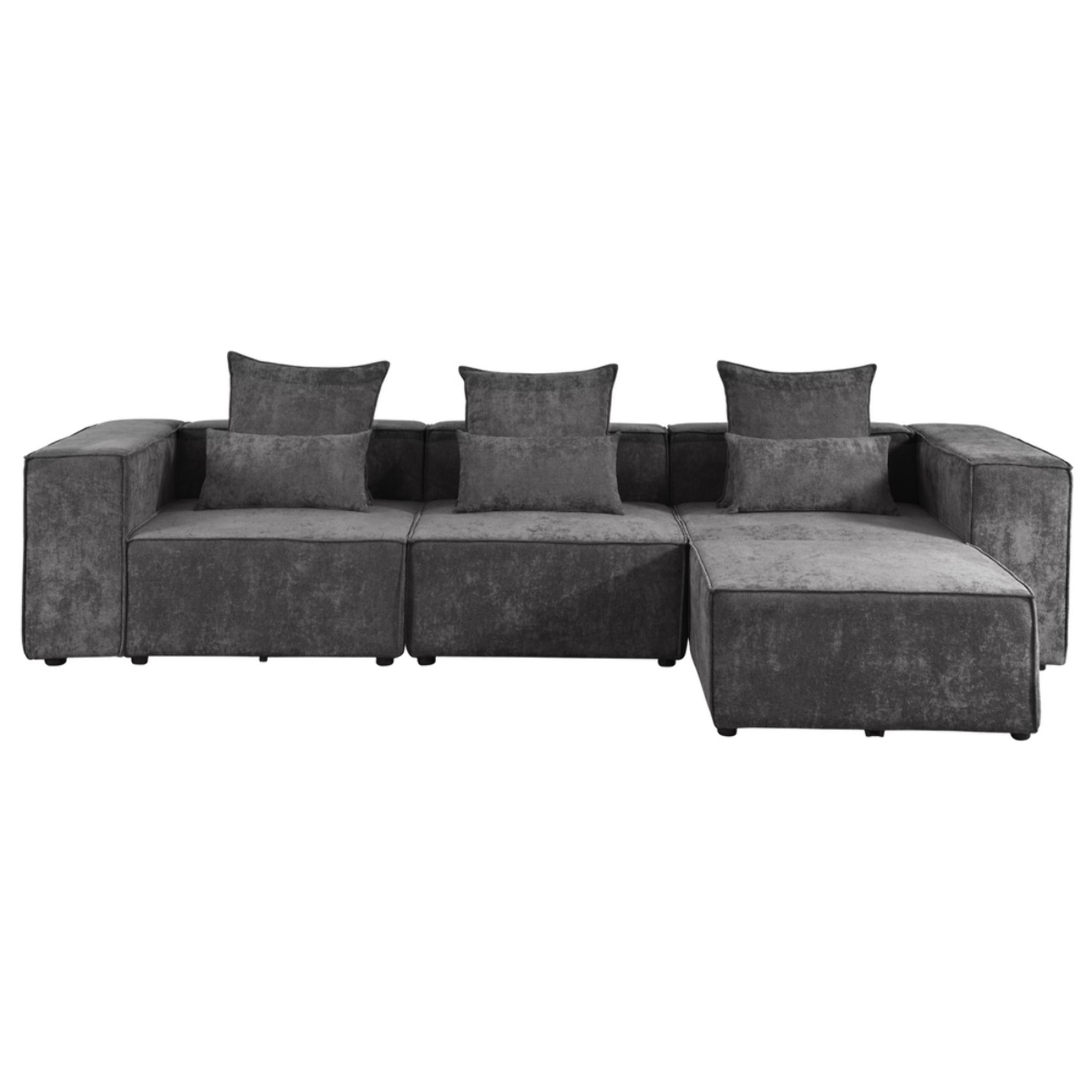 Divano angolare in tessuto grigio scuro 323x118-205x68 cm - Deluxe