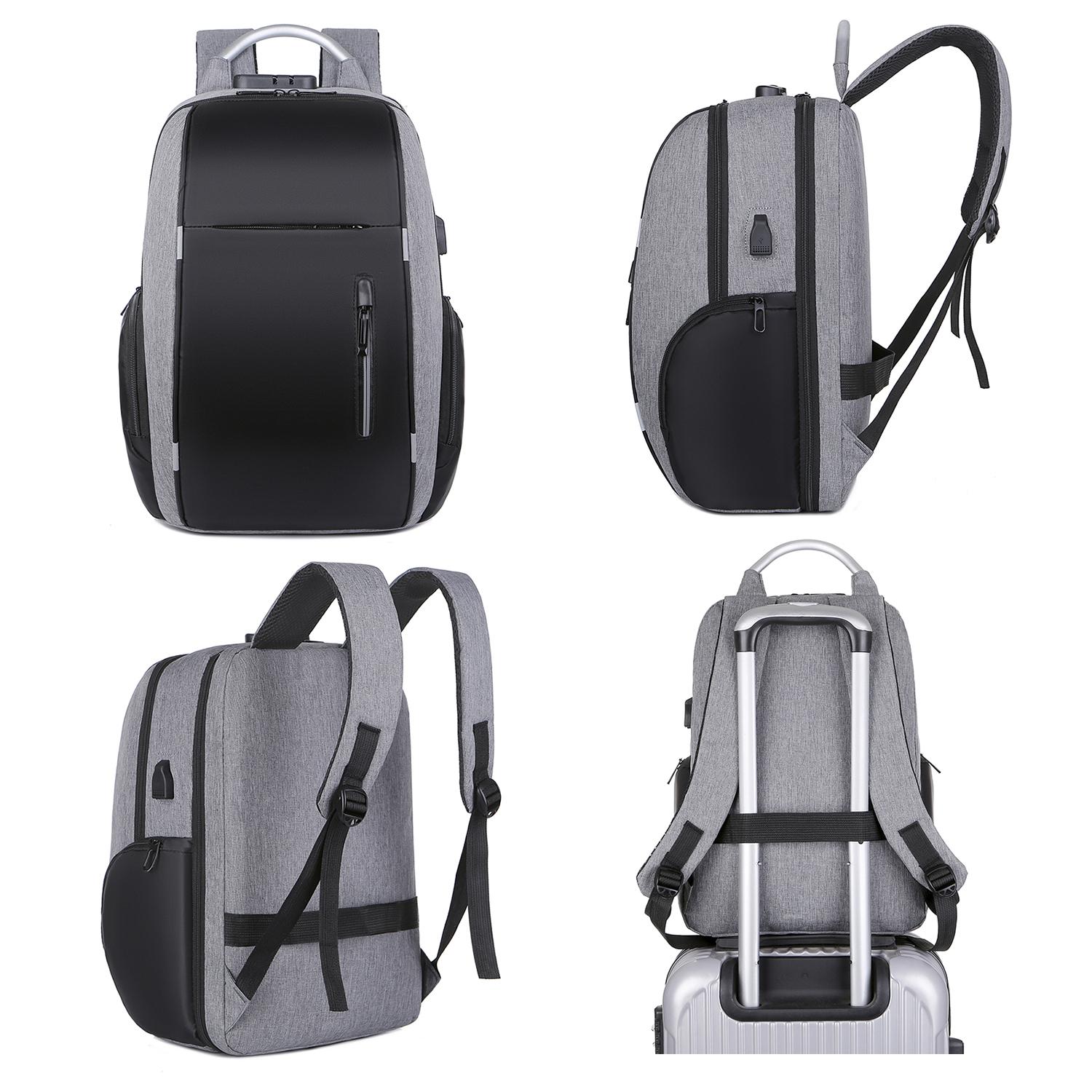 DAM Mochila porta Laptop 15,6''. Capa impermeable alta resistencia, adaptable a Trolley. Bloqueo de cremalleras. Toma USB externa. 30x17x46 Cm. Color: Gris