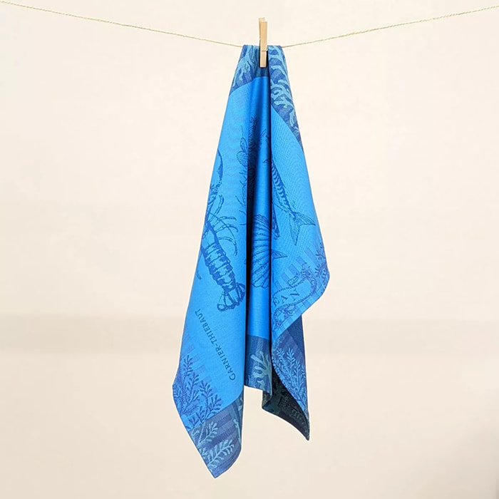 Torchon pur coton motif jacquard bleu L'ocean bleu