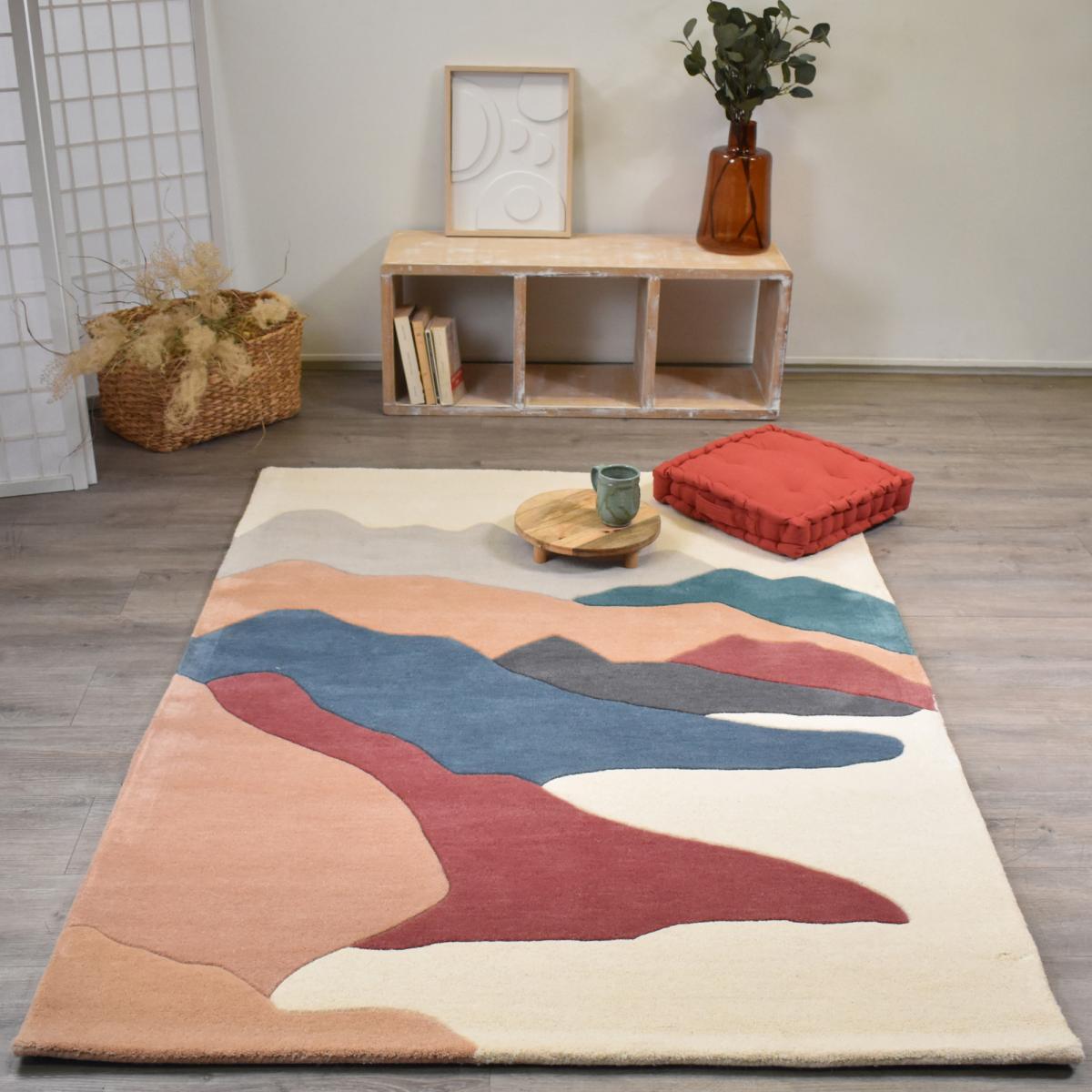 Tapis salon et chambre fait à la main en laine motif géométrique