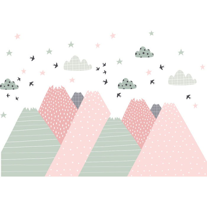 Stickers muraux enfants - Décoration chambre bébé - Autocollant Sticker mural géant enfant montagnes scandinaves BIKA
