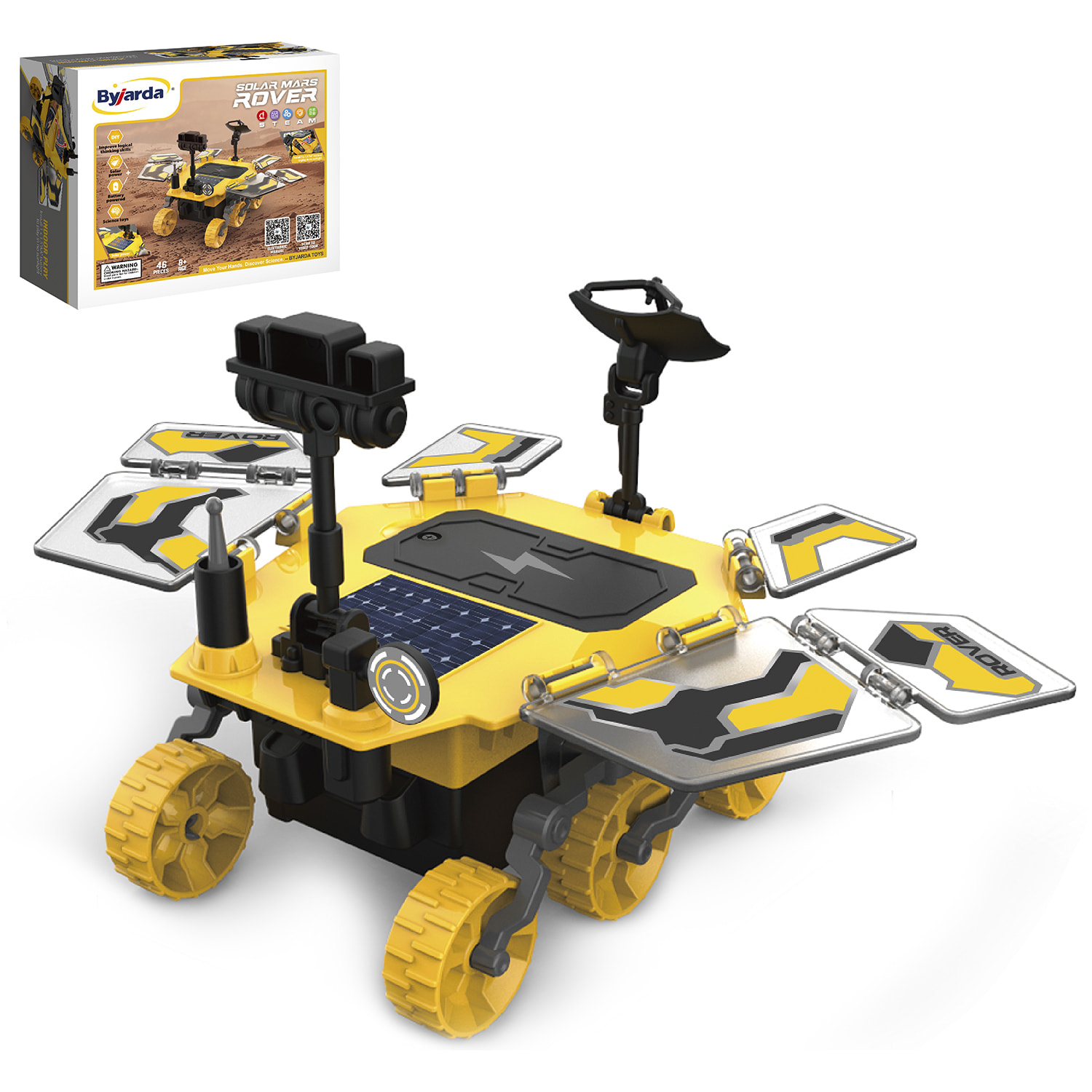 Rover di Marte da costruire. 46 pezzi. Funzionamento solare e a batteria.