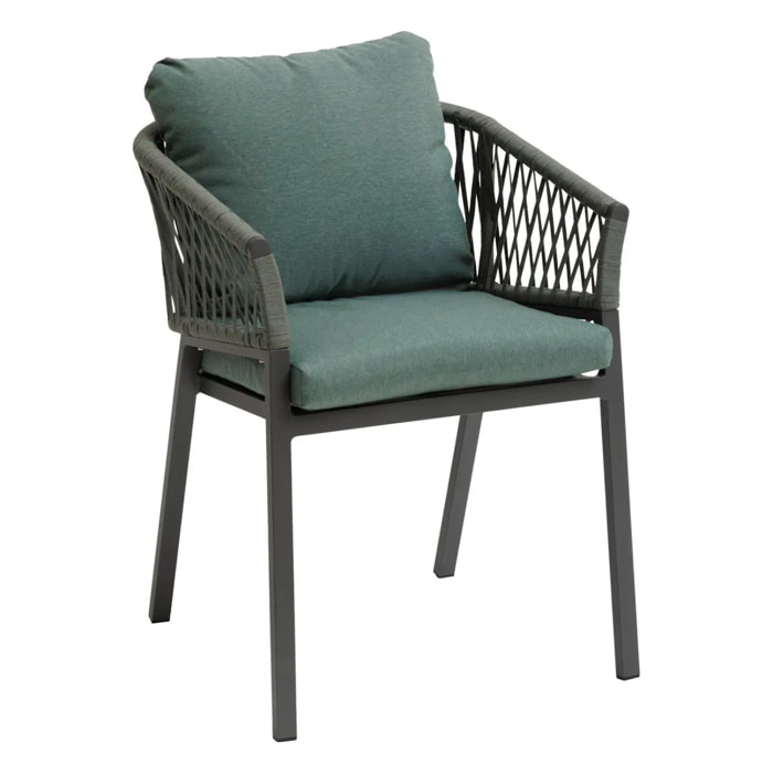 Lot de 2 fauteuils de jardin "Oriengo" olive & graphite en aluminium et mailles tressées
