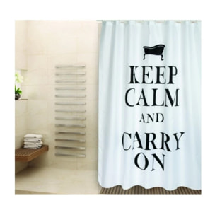 Rideau de douche Polyester KEEP CALM 180x200cm QUALITE PREMIUM Noir & Blanc - Anneaux inclus MSV