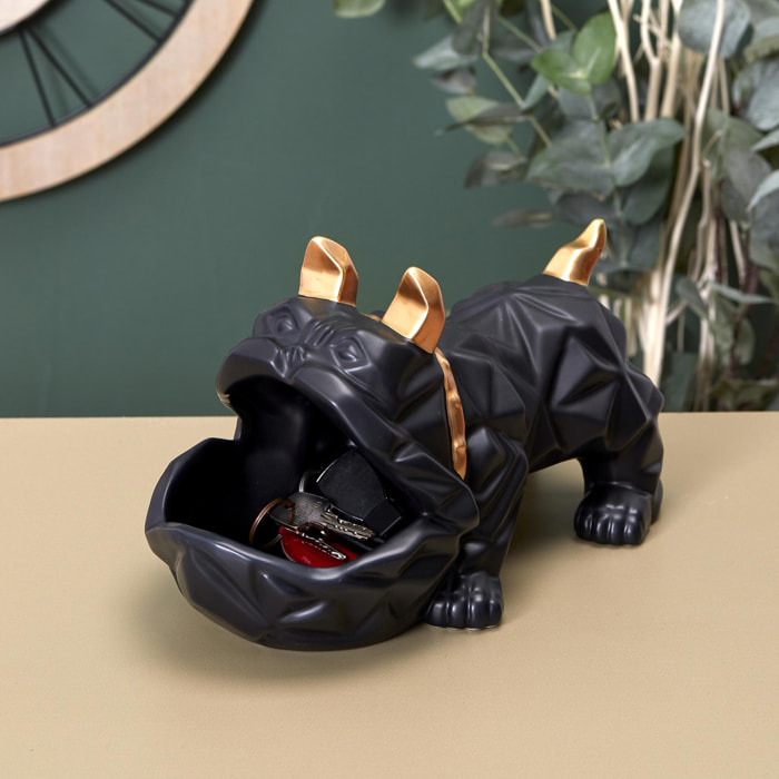 SCULPTURE CERAMIQUE BULLDOG NOIR VIDE POCHE M4