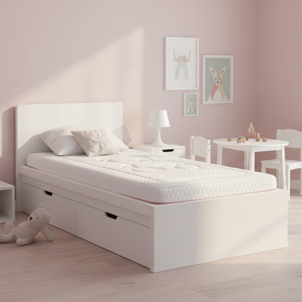 Matelas Enfant Ourson, glissière Rose, 14 cm, Mousse Haute Densité Supersoft, Déhoussable, Soutien Medium, Fabrication Française, CertiPUR Oeko-Tex