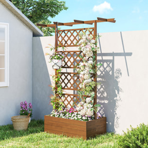 Jardinière treillis haut central avec poutres bois verni