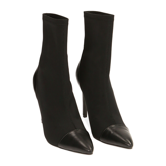 Ankle boots neri in lycra, tacco 10 cm